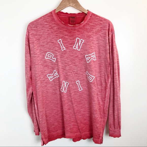 PINK Victoria's Secret Tops - VS PINK Heathered Red Long Sleeve Distressed Tee